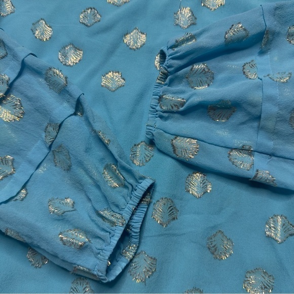 Lilly Pulitzer Giana Silk Long Sleeve Top in Bermuda Blue Seagrass and Gold XS - Picture 8 of 15
